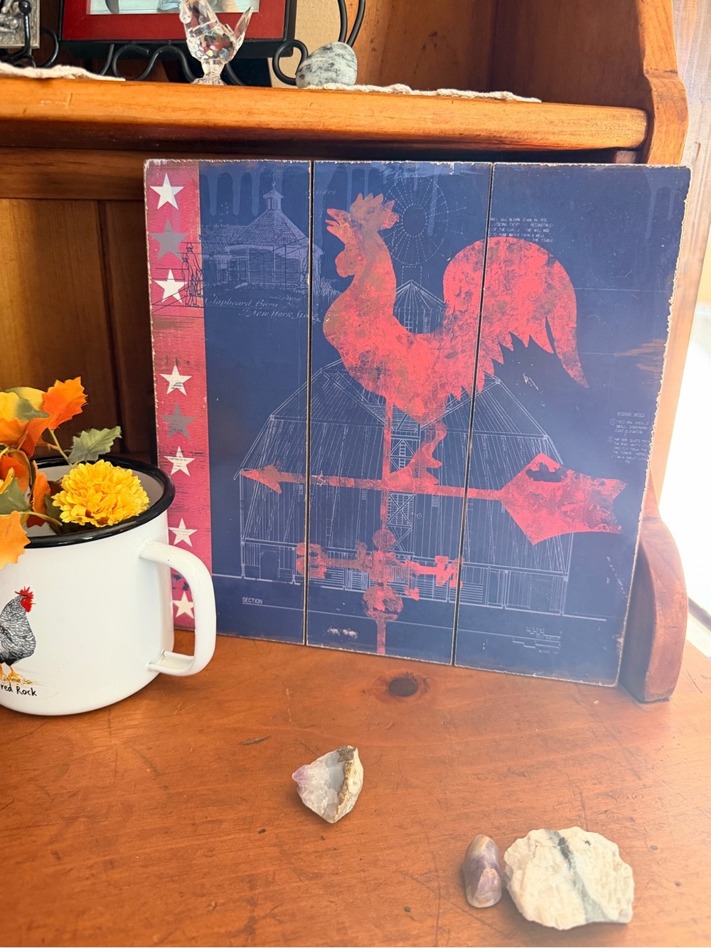 Boston Warehouse | Americana Rooster Weathervane Rustic Wood Wall Plaque 10"